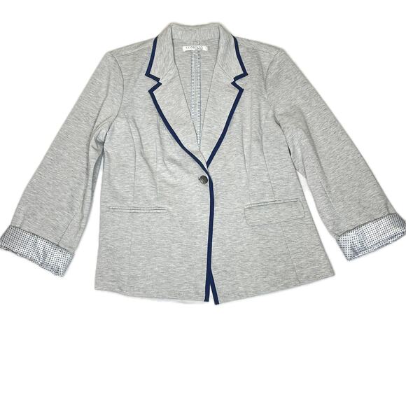 Ellen Tracy Women's Blazer with Contrast Trim and Lining, Pockets, Gray | Large - Picture 1 of 6